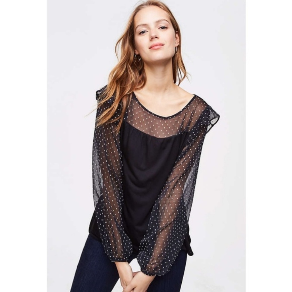 Sheer Ruffle Dot Mixed Media Top